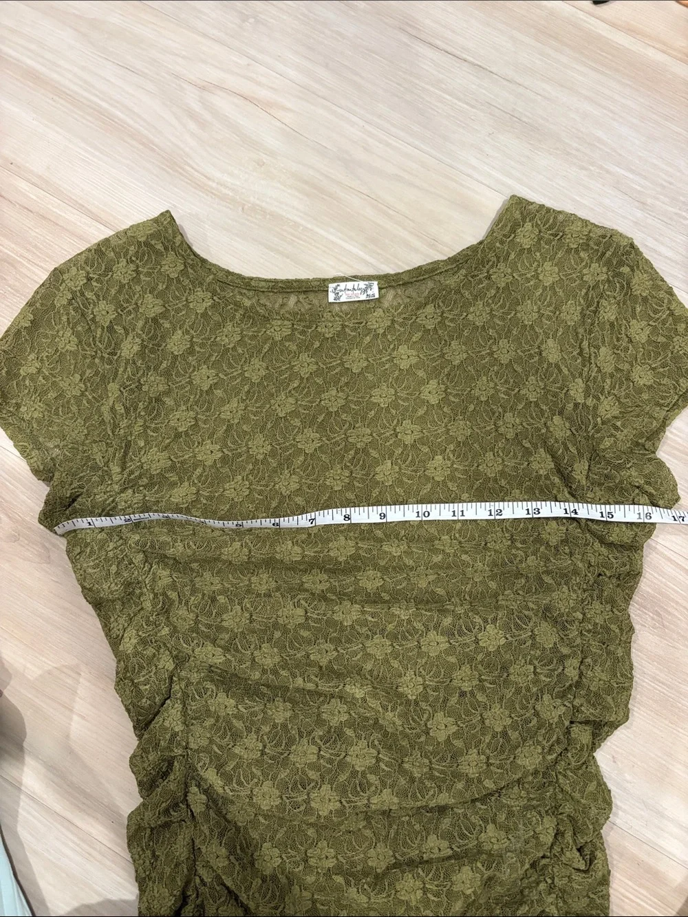Intimately x Free People Women's Green Keep It Simple Lace Baby Lace Sheer Tee